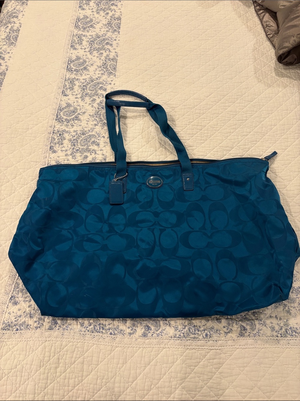 Coach Teal Signature Nylon Tote Duffle, Gym Bag, Weekender. NWOT Classic